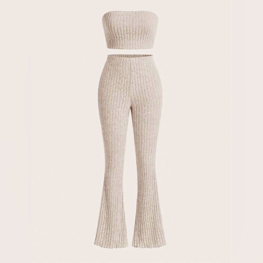 Solid Tube Top & Flare Leg Pants
